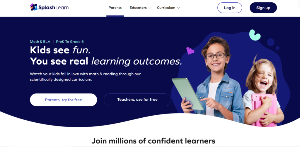 SplashLearn website homepage