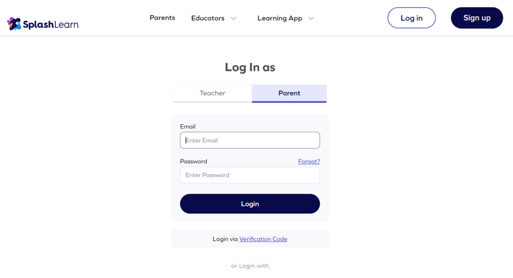 SplashLearn home page