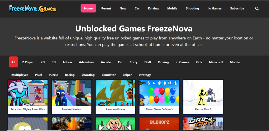 unblocked games Freezenova homepage